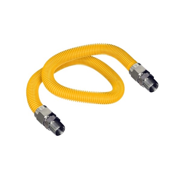 Flextron Gas Line Hose 3/8'' O.D.x48'' Len 1/2"x3/8" MIP Fittings Yellow Coated Stainless Steel Flexible FTGC-YC14-48D - main